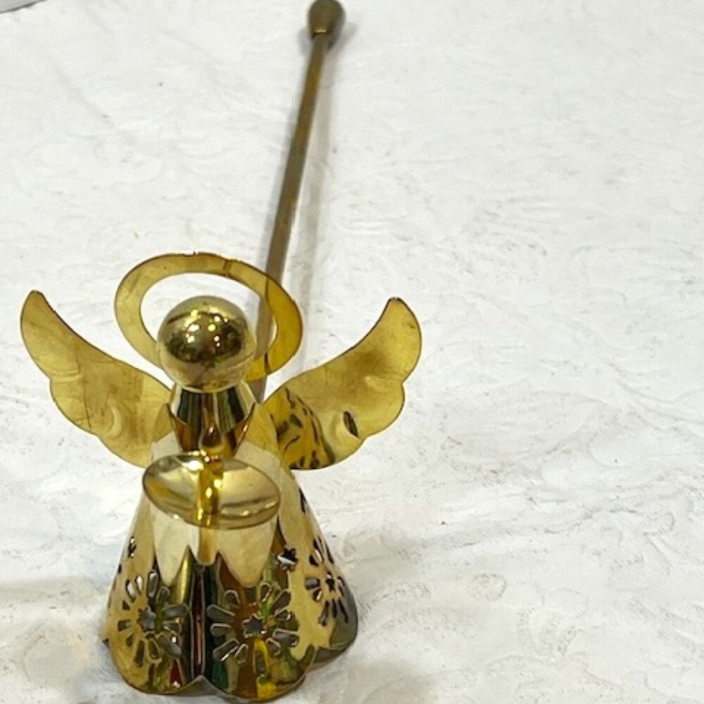 VTG Brass Metal Long Handle Angel Holiday Christmas Candle Snuffer 9" Long